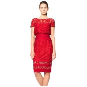 TADASHI SHOJI Red Embroidered Lace Blouson Dress Size 4 NWT